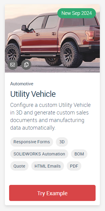 Image shows a screen shot of a utility  vehicle configurator to showcase DriveWorks technology.